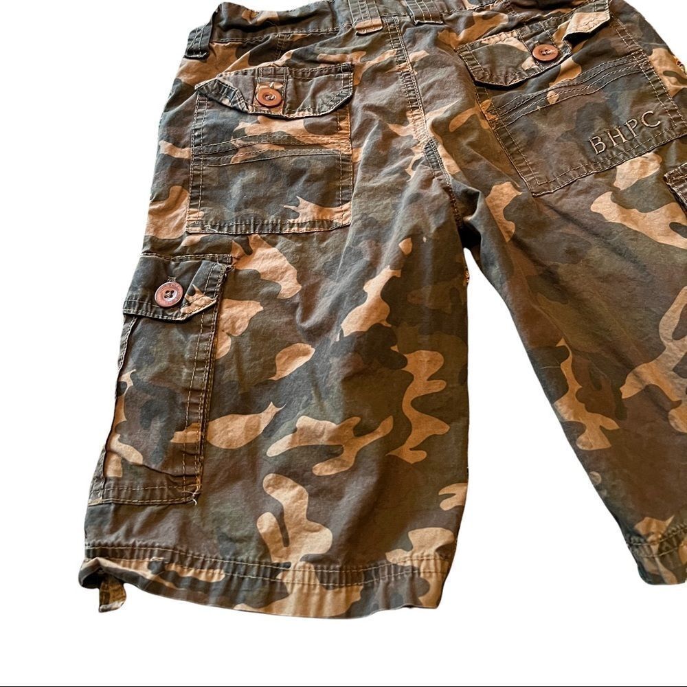 Beverly Hills Polo Club Boys Camo Cargo Shorts Size 10 Green Brown Multi-Pocket - Picture 2 of 8